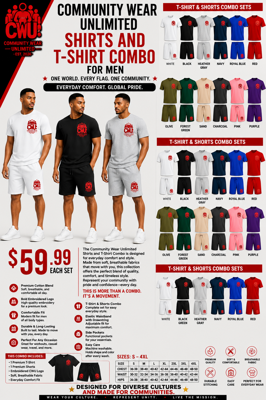 Community Wear Unlimited classic shorts and shirt combo for men