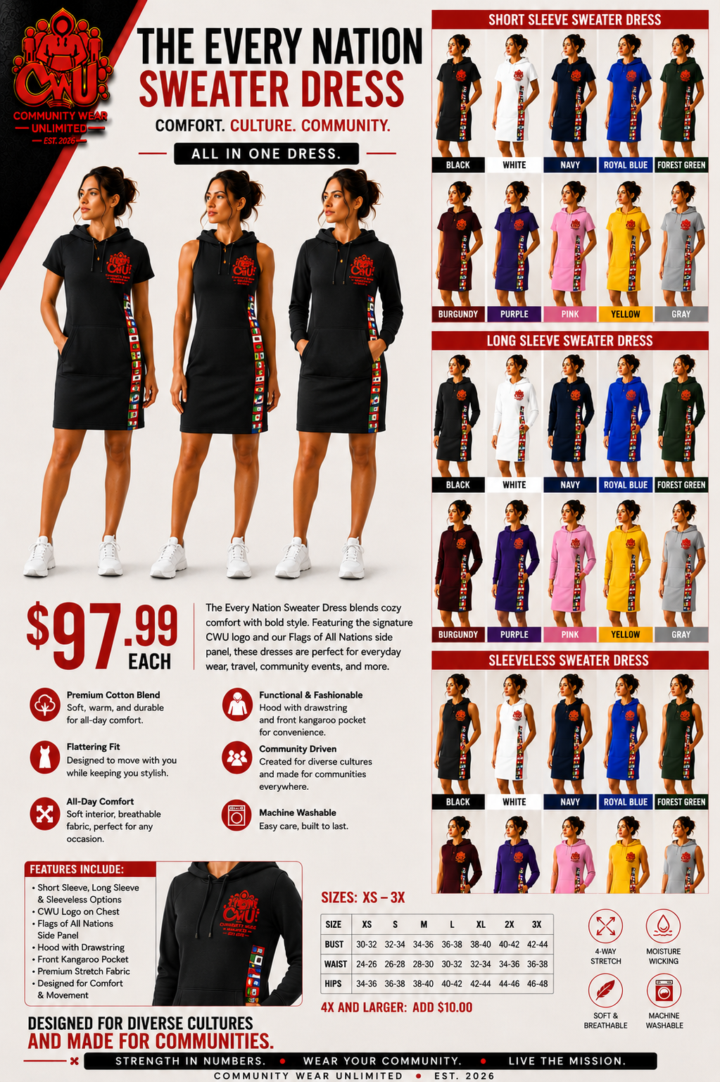 Community Wear Unlimited every nation sweater dress